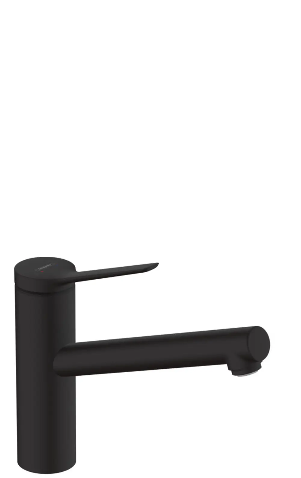 Spültischmischer in mattschwarz von Hansgrohe mit einer geraden Auslauf und einem Hebel zur Temperatur- und Mengeneinstellung.